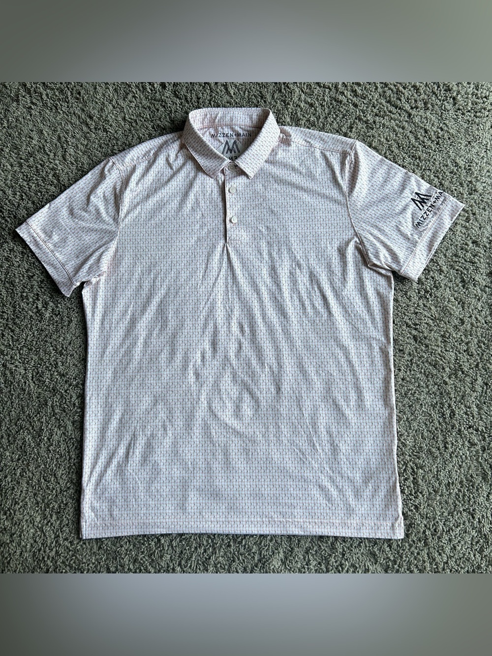 Mizzen Main Polo Shirt Mens Large Orange Peach Golf Micro Geometric Performance
